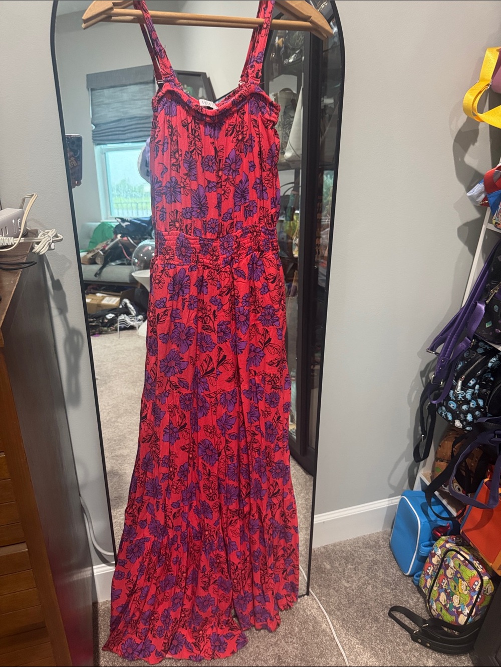 Jessica Simpson Red Maxi Dress with Purple Floral Print